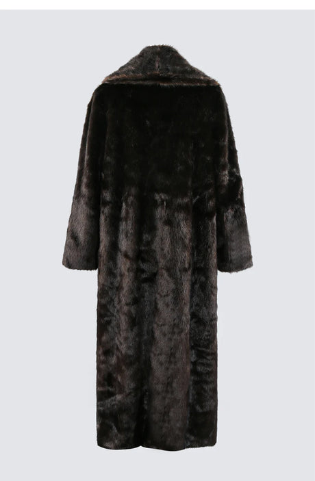 Nerazzurri Autumn Winter Extra Long Thick Warm Brown Fluffy Faux Mink Fur Coat Women Luxury Elegant Chic Furry Overcoat 2024