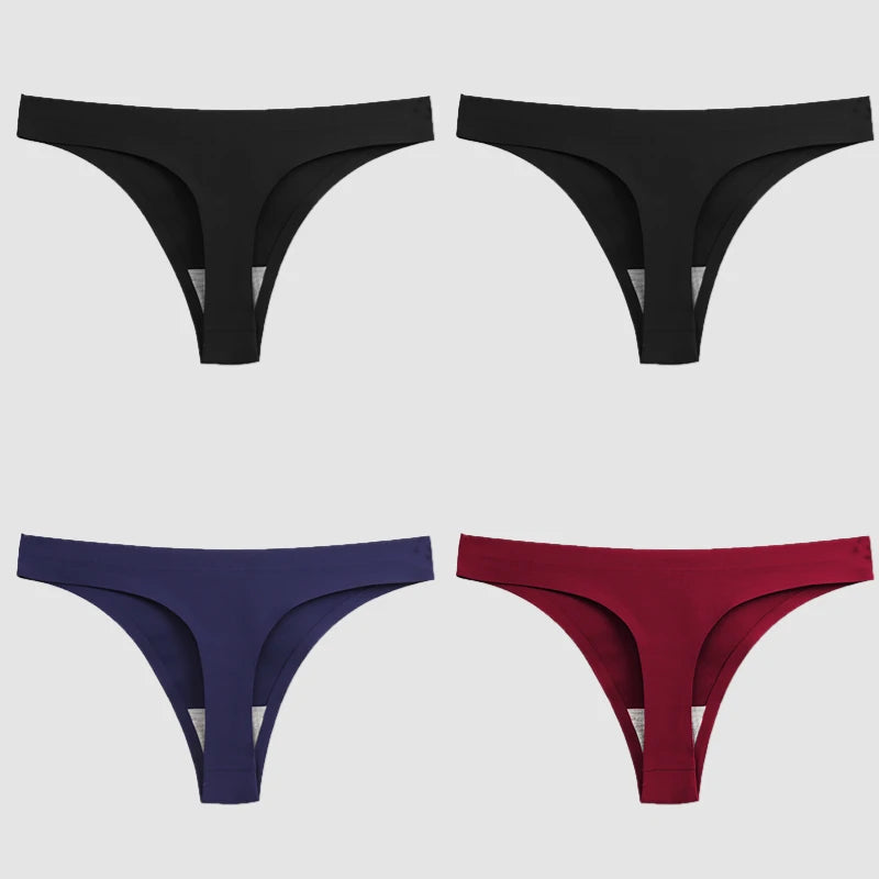 WarmSteps 4PCS/Set Sexy Women Panties Silk Satin Female Thongs Lingerie Soft Cozy Underwear Hot G-Strings Seamless Sports T-Back