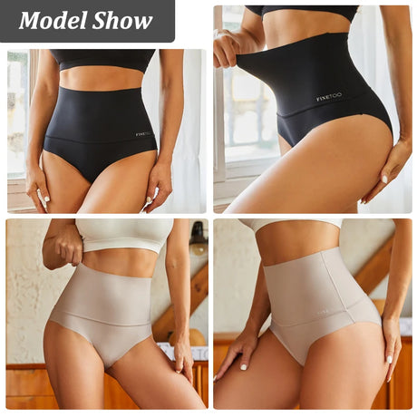 FINETOO 4Pcs Women High Waist Seamless Tummy Control Underwear FINETOO Anti-Slip Shapewear Panties Soft Stretchy Body Shaper Briefs No Show Slimmer Underpants for Postpartum Everyday Outfit S-3XL