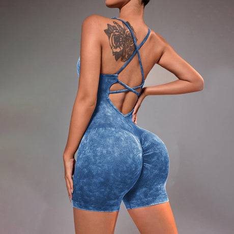 Distressed Washed Yoga Bodysuit for Women - Seamless No Panty Line Strappy Dance Leotard, Vintage Soft Workout Unitard for Gym
