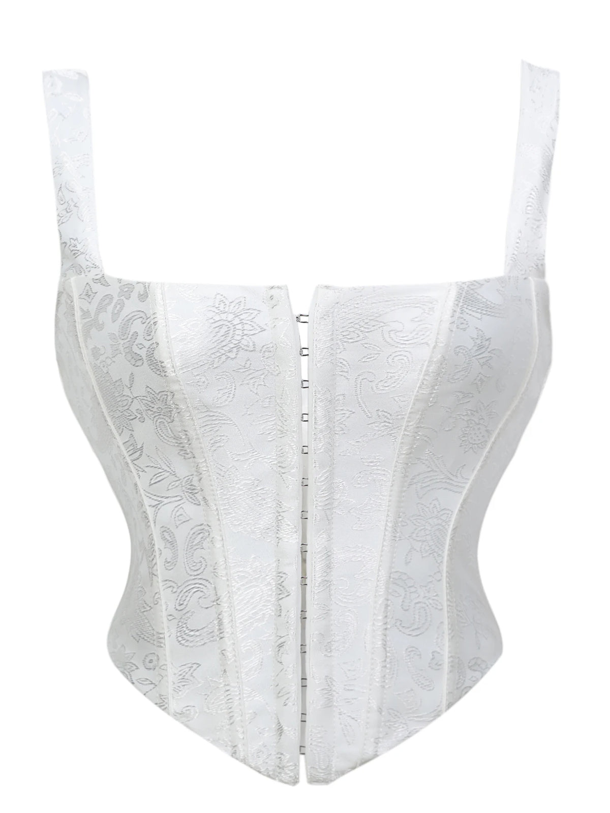 Floral Jacquard Wide Strap Corset Top Front Hook Back Lace Up Square Neck For Women