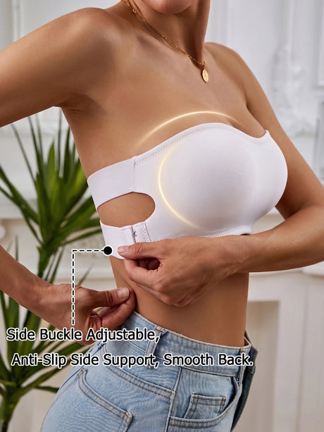 Solid Strapless Wireless Women's Bra Bralette Side Clasp Push up Bra Breathable Back Comfort Unpadded Bras