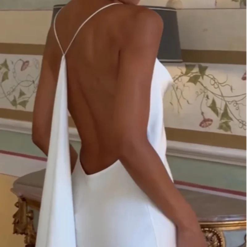 Elegant Solid Women's Dress Side Split Backless V-Neck Hip Package Lady Long Dresses 2026 Summer Autumn Female Party Robe New