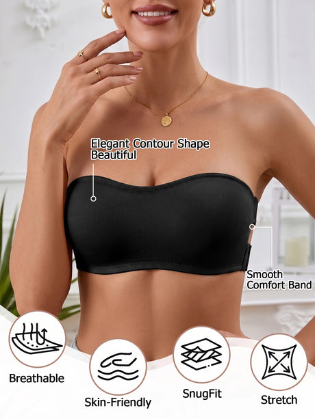 Solid Strapless Wireless Women's Bra Bralette Side Clasp Push up Bra Breathable Back Comfort Unpadded Bras