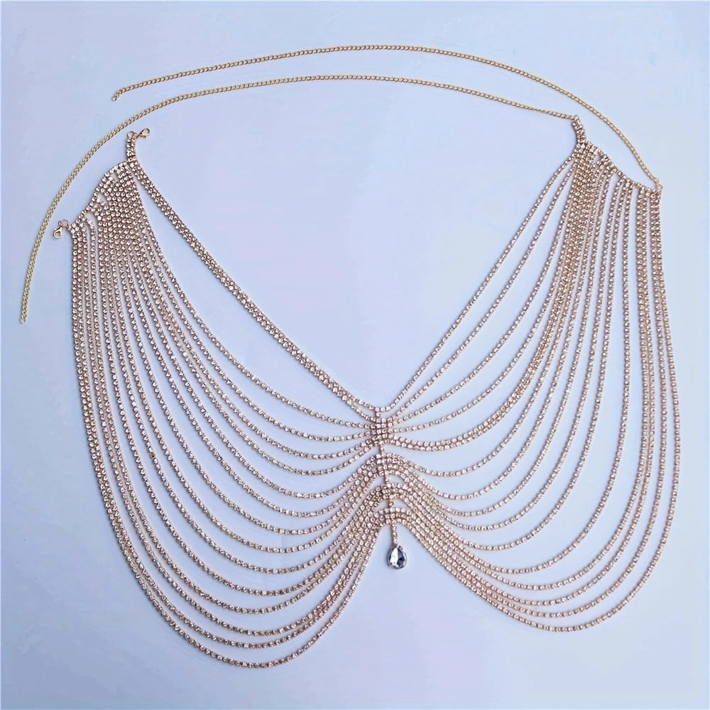 Sexy Shiny Tassel Crystal Waist Chain Women's Jewelry Fashion Luxury Nightclub Bridal Party Water Drop Pendant Body Chain
