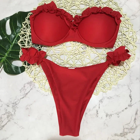Sexy Ruffled Frilled Bra Cup Bikini 2026 Women Bandeau Swimsuit Female Swimwear Two Pieces Bikini Set Push Up Bathing Suit Swim