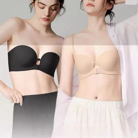 Front Closure Strapless Bras For Women Seamless Push Up Brassiere Thick Soft Underwear Solid Color Adjustable Invisible Lingerie