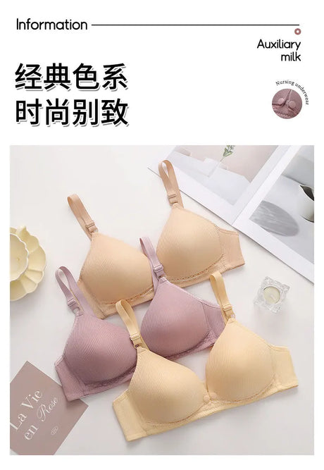 Breastfeeding Solid Color Bra Woman Gathers Prevents Sagging Postpartum Maternity Lady Brassiere Underwear Front Clasp Girl Bra