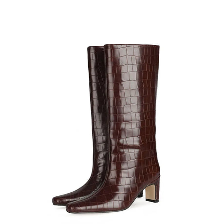2024 NEW Fashion High Tube Knee High Boots 10cm/6.5cm Thick Heel 21 Colors Women Short Plush Boots Size 45 Winter Leather Shoes