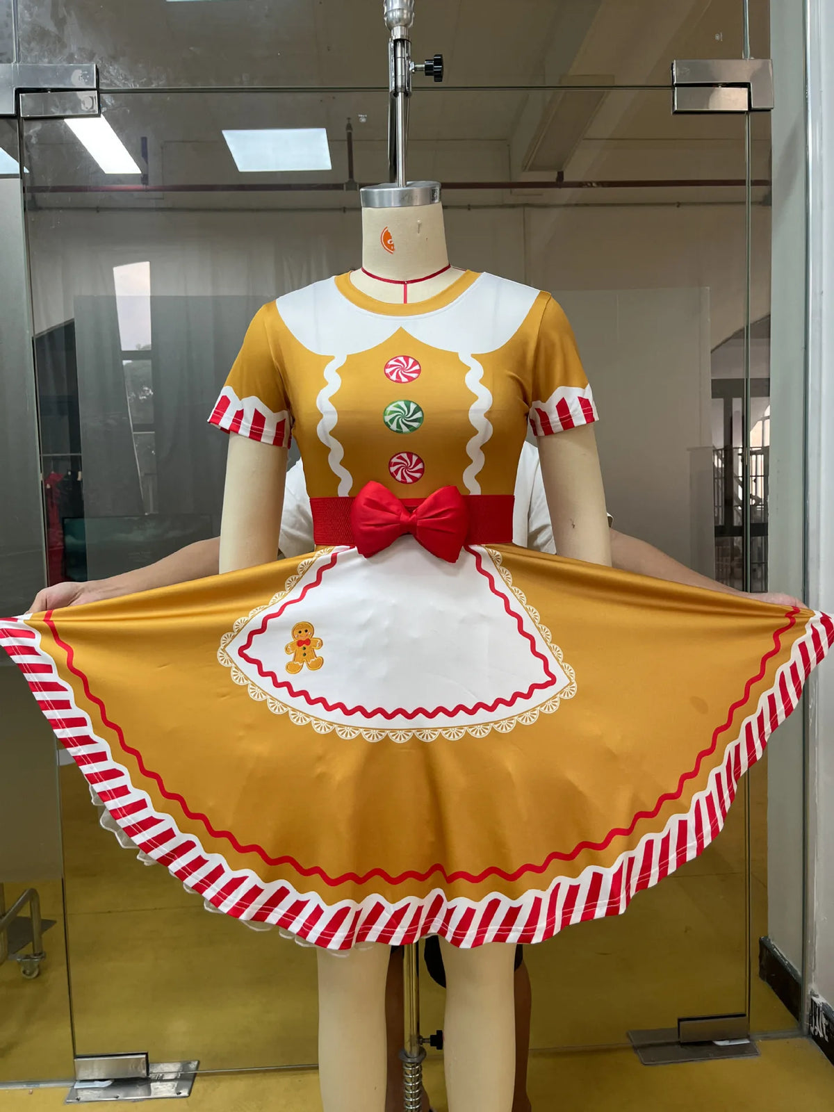 Gingerbread Woman Cosplay Costume for Women Christmas Halloween Masquerade Party Dress Set Stage Performance Fancy Outfit