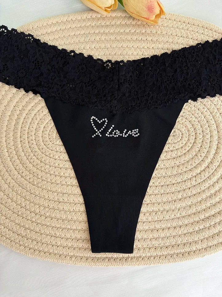 Custom Thong Crystal Letter Name G-string Women Ice Silk Panties Skin Effect Panty Seamless Knickers Girlfriend Anniversary Gift
