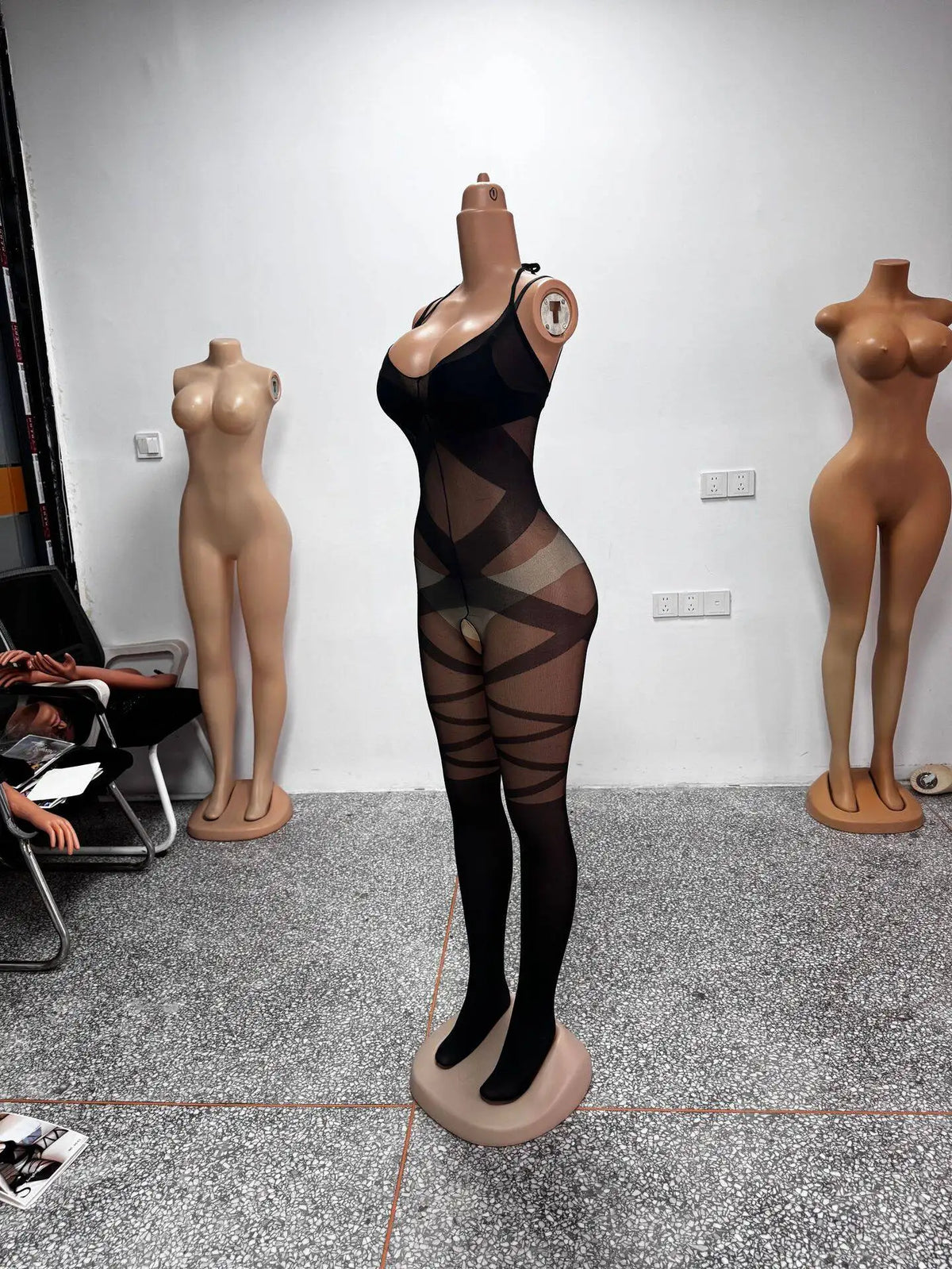 Sexy Lace Up Women Patterned Black Jumpsuit Sheer Suspender Bodystocking Geometric Cutout Slim Fit Lingerie