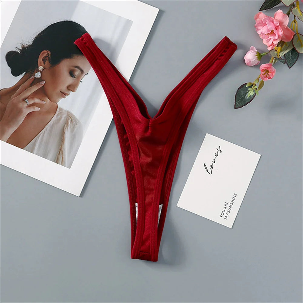 High Slit Deep V Thong for Women Low Waist Seamless Sexy Hot G Strings Breathable Elastic Ladies V Strings Plus Size S-XL