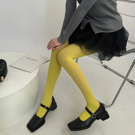 Sweet Girls Colorful Elastic Long Hosiery Stockings Women Candy Color Sexy Tights Spring Autumn Warm Velvet Seamless Pantyhose