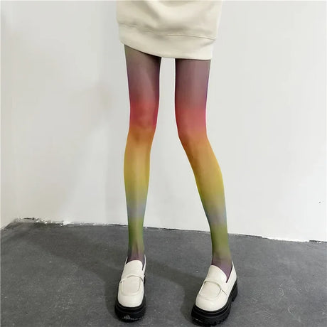 1 Pair Rainbow Gradient Tights Japanese Style Sweet Comfy Novelty Pantyhose Women's Stockings & Hosiery