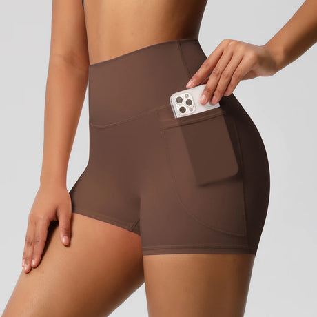 Solid Color Yoga Pants With Pockets Quick Drying High Waisted Gym Push Up Yoga Shorts for Woman Breathable Workout Fitness Short
