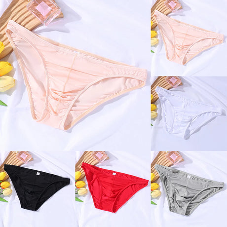 Breathable Underwear 2XL Mens Ice Silk Briefs Hotel Use Medium Stretch Polyester Fabric Solid Pattern Daily Use