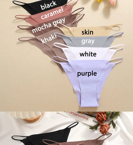 FINETOO 6Pcs/Set Ice Silk Sexy Briefs Thong Seamless Triangle Pants Women Panties Low Waist T-back Underwear Female Lingerie
