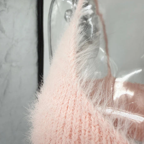 Tossy Crop Top Women Camisole Spaghetti Strap Scoop Neck Fuzzy Knit Party Club Sleeveless Slim Fit Spring Summer Y2K Casual Top