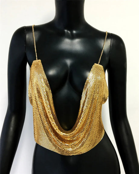 Fashion Metallic Sequins Party Tank Top Sexy Deep V Neck Backless Spaghetti Straps Sling Crop Top 2024 Rave Nightclub Camisole