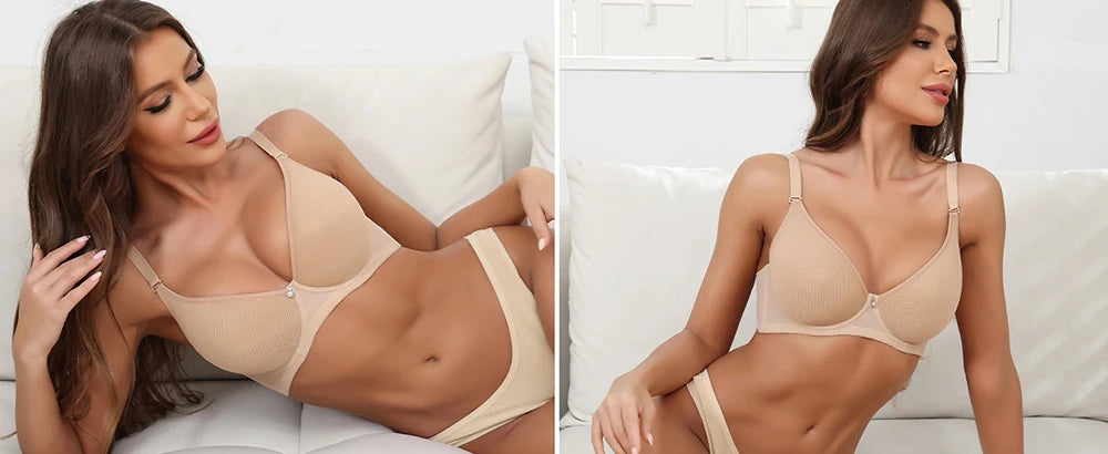 Sheroine Plus Size Women's Bra Full Coverage Ultra-thin Mesh Supportive Plunge T-Shirt Push Up Lift Everyday Lightly Lined Bras