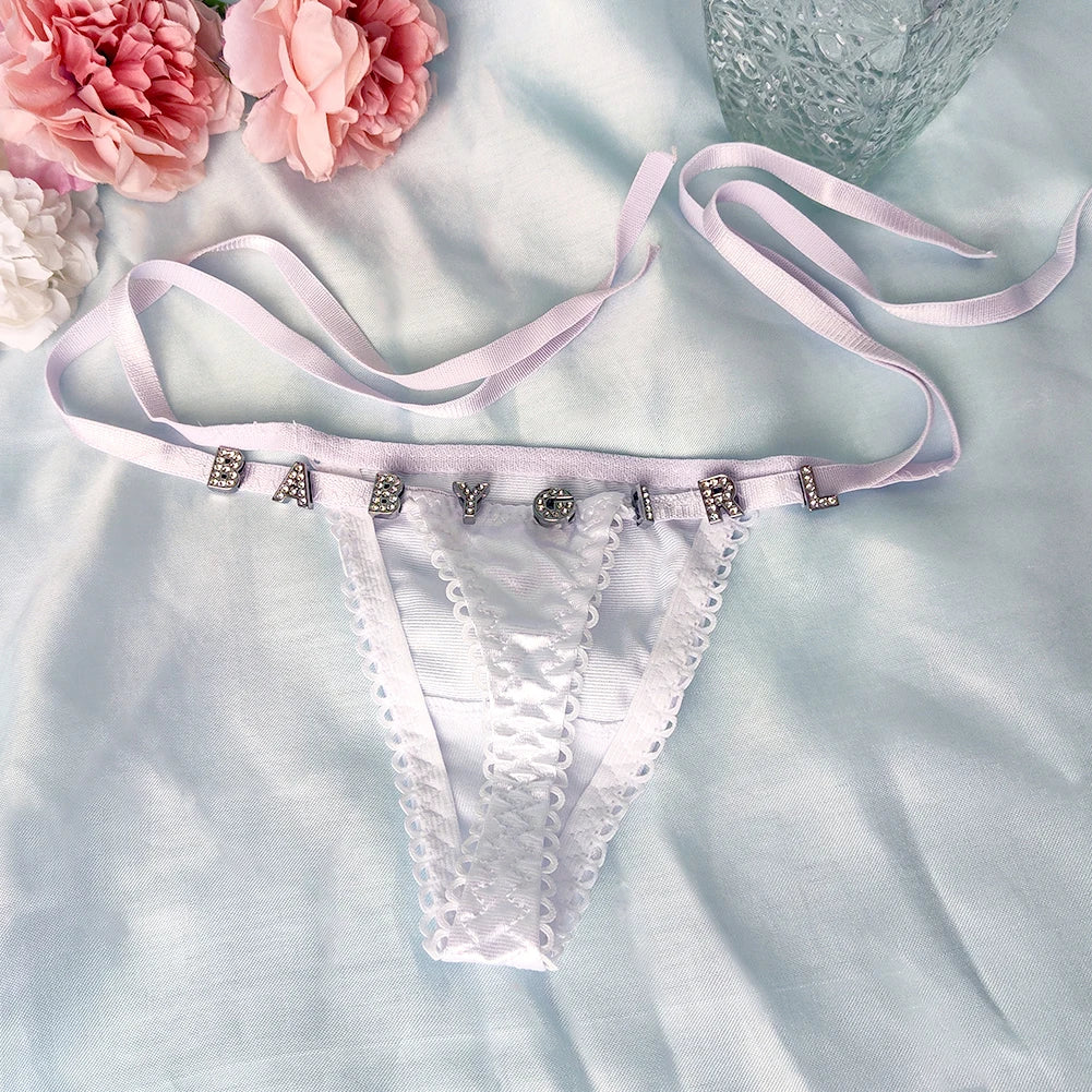 Custom Thongs With Jewelry DIY Crystal Letter Name Low-rise Briefs T-back String Underwear For Women Sexy Nightclub Body Jewelry