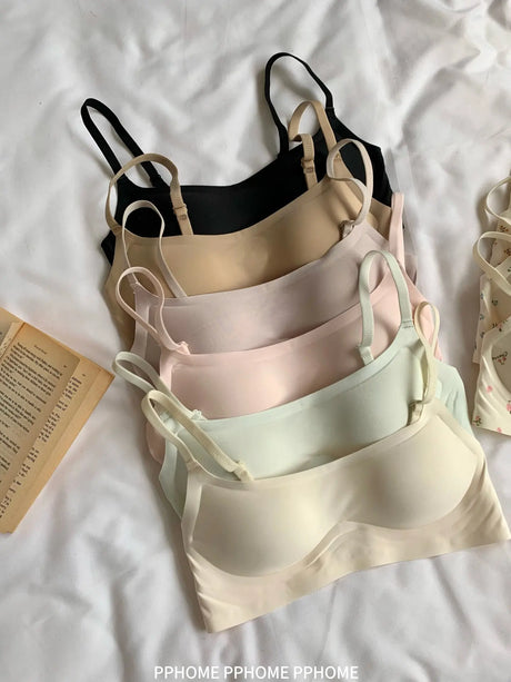 Plunge Neck Floral Demi Cup Bra Small Bust Wirefree Push Up Seamless Invisible Thin Cute Teen Girls Daily Wear Underwear