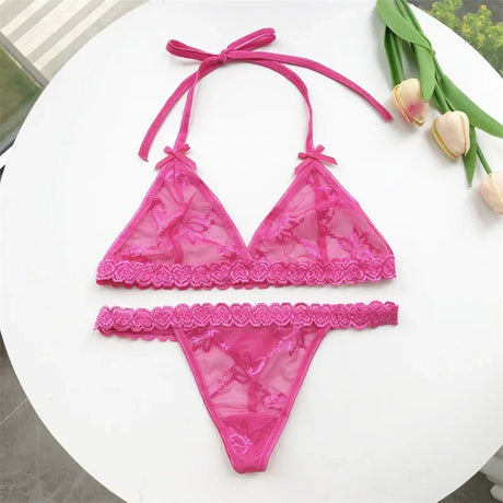 Name Custom Crystal Letter Thong Lace Tie Neck Bikini Bra Panties Sexy Personalized Name Low Waist G-String Underwear Bra Set