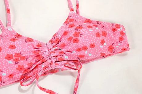 Swimwear Woman 2026 Bikini Floral Print Sleeveless Top Bikinis Tie Side Bottom Swimsuit High Cut Adjustable Straps Two Piece