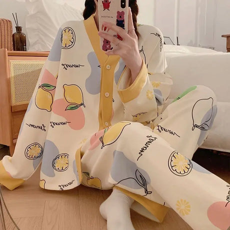 Women's Pajamas Set Spring Pyjamas Long Sleeve Pants Sleepwear Casual Pijama Ladies Nightwear Home Clothes 2 Piece New Arrival
