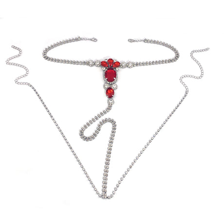 Ruby rhinestone body chain, underwear chain, fashionable nightclub, elegant and sexy bikini
