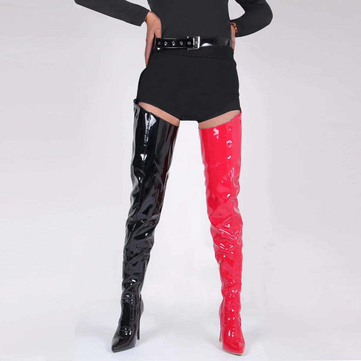 White Sexy Stiletto Heel Belt Buckle Over The Knee Boots Big Size 41-46 Pu Leather Thigh High Boots Shoes