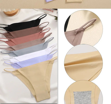FINETOO 6Pcs/Set Ice Silk Sexy Briefs Thong Seamless Triangle Pants Women Panties Low Waist T-back Underwear Female Lingerie