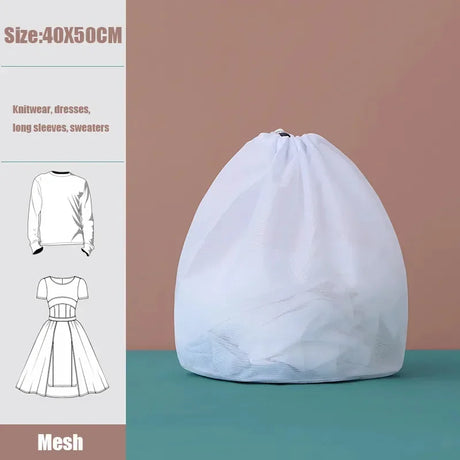 1Pc Drawstring Mesh Laundry Bags Fine/Coarse Mesh Washing Machine Travel Laundry Pouch Soft White Lingerie Storage Clothing Hot