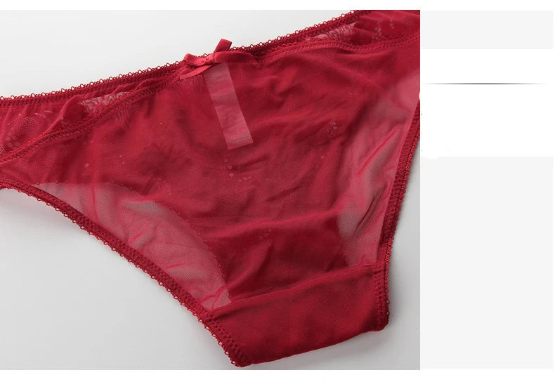 French Red 1/2 Cup Sexy Bra Set Lace Flowers Embroidery Women Underwear Push Up Brassiere and Panties Garter 3 Pieces Sets
