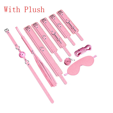 Couples BDSM Bondage Kit with Handcuffs Neck Collar Wrist Restraints Mouth Gag And Strap - Adult SM Sex Toys for Women's Fetish