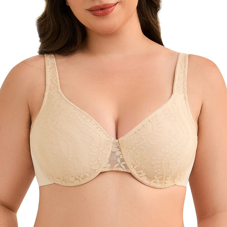 Sheroine Sexy Plus Size Minimizer Bra, Lace Underwire Non-Padded Lingerie for Women Lifting Support Comfort