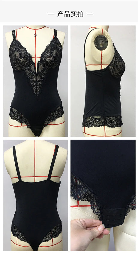 Soft Bodysuit Silky Touch Layer Bodysuits 2 Layers Shapewear Open Crotch Jumpsuit Soft Smooth Body Shaper Lace Bodysuits