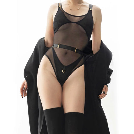 Sexy Lingerie Bodysuit Sheer Mesh Crotchless Romper Womens Shapewear Jumpsuit Romantic Nightwear See Through One Piece Teddy