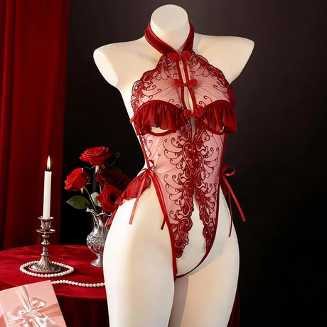 Plus Size S M L XL 2XL 3XL Lace Underwear Erotic Open Bra With 1 Pair Sex Milk Patch Women Bodysuit Deep V Sexy Lingerie