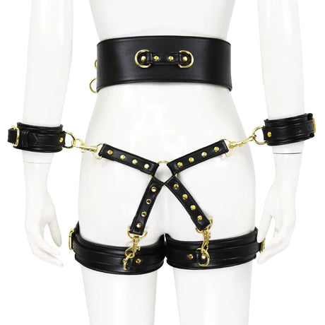Leather BDSM Harness Woman Accessories Set Fetish Lingerie Body Bondage Gear Waist Thigh Restraints Cuffs Garter Belt Sex Toys