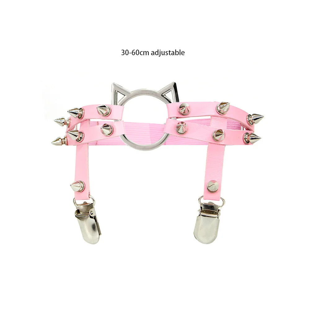 Sexy Leather Spike Garter Belt Elastic Leg Anklet Girl Women Harness Goth Rock Gothic Rivet Punk Cat Thigh Garter