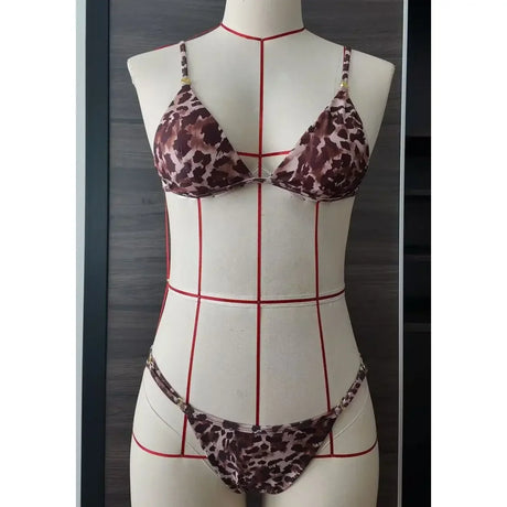 2025 Women's Leopard Print Triangle Strap-up Split Bikini Swimsuit Internet Celebrity Beach Seaside Sexy Bikini Swimsuit