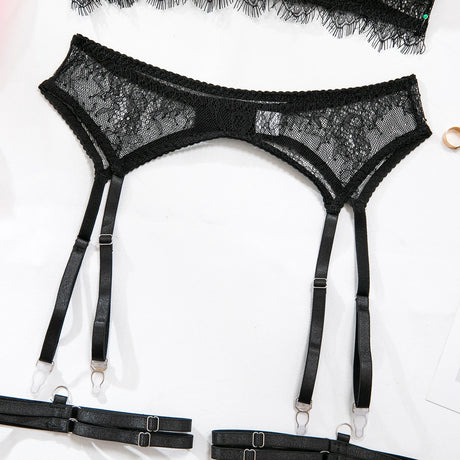 Women's Pink Floral Lace Sheer Lingerie Set See-Through Push-Up Bra Waist Cincher with Garter Belt Thong Intimate Erotic Outfits