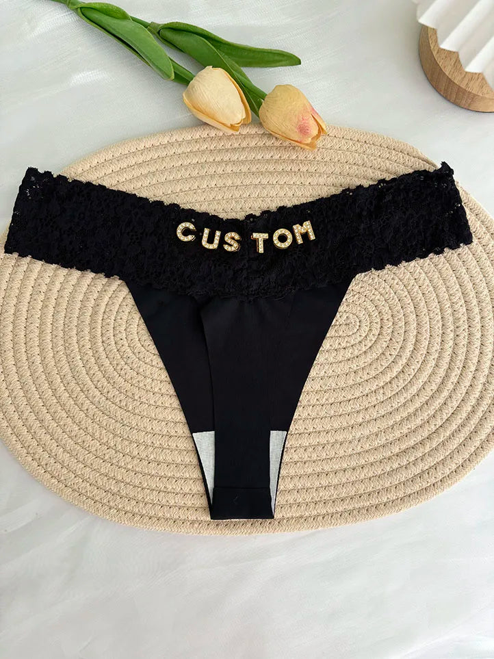 Custom Thong Crystal Letter Name G-string Women Ice Silk Panties Skin Effect Panty Seamless Knickers Girlfriend Anniversary Gift