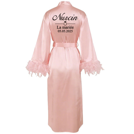 Customized Bathrobe for Women Personalized Name And Date Robe Add Any Text Gown for Bridal Party Feather Bride Robes