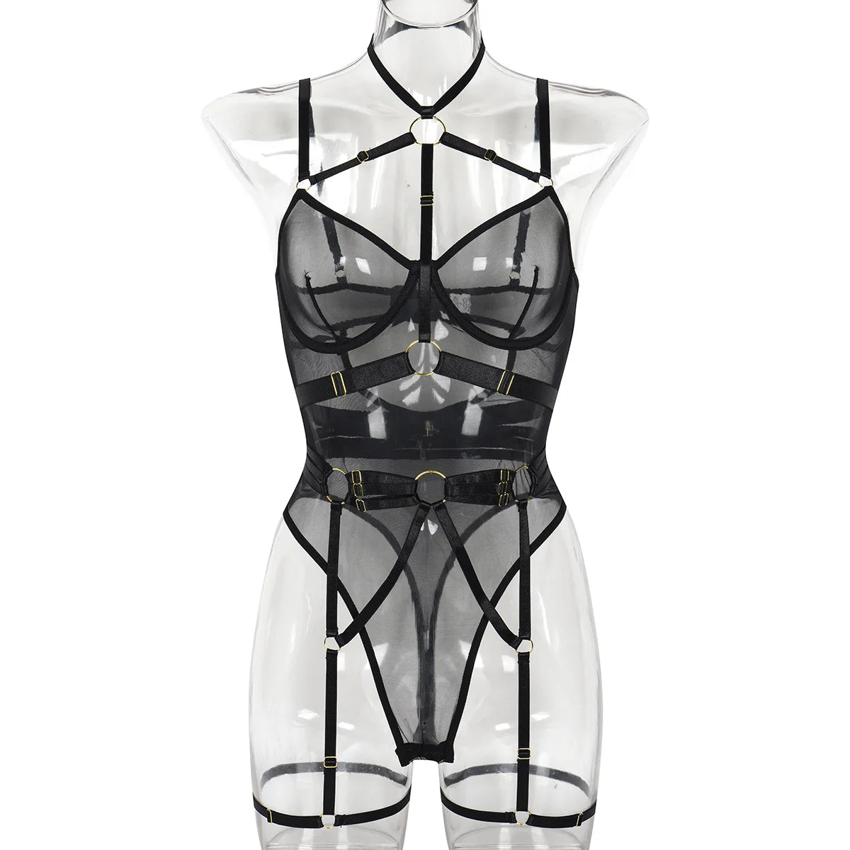 Leopard Print Strappy Bodysuit Blue Caged Harness Lingerie Sexy Mesh Sheer Teddy Underwire Erotic Lenceria Mujer
