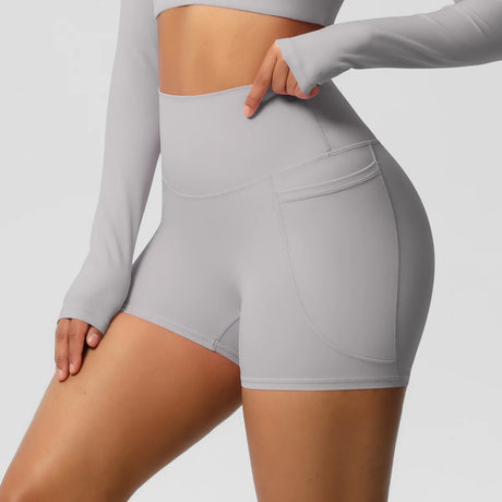 Solid Color Yoga Pants With Pockets Quick Drying High Waisted Gym Push Up Yoga Shorts for Woman Breathable Workout Fitness Short