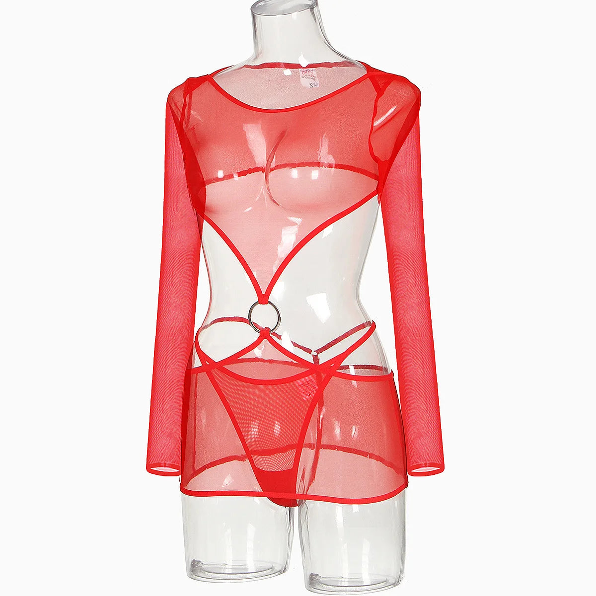 Sexy Lingerie Set Transparent Sheer Mesh Babydoll Erotic Nightwear Women Cutout Waist Lace Underwear Women's Sexy Nightie
