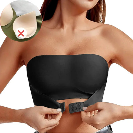 Women's Sexy Strapless Push Up Bra Removable Padded Seamless Ice Silk Top Women Invisible Beauty Back Anti-slip Off-shoulder Bra